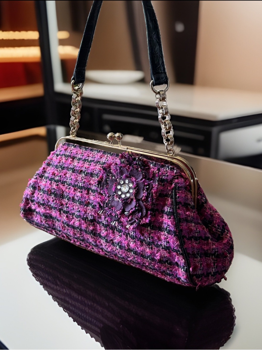 Liz Claiborne Pink Tweed Rhinestone Bag 🌸